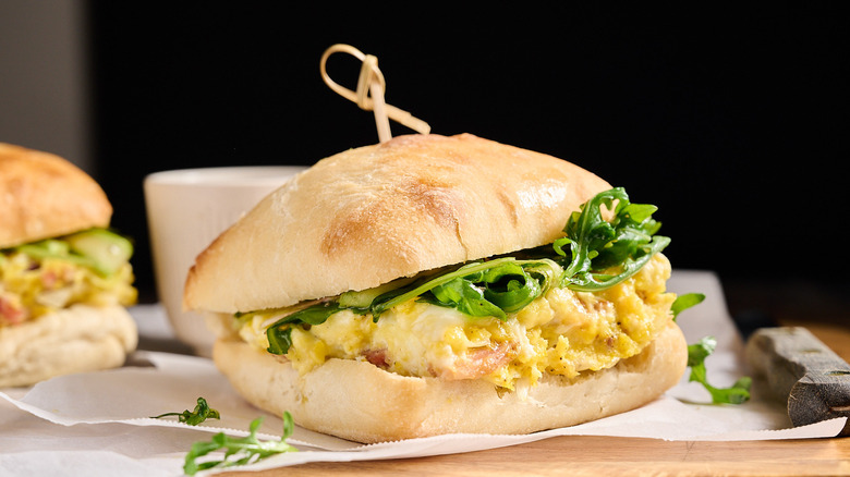 frittata sandwich on table