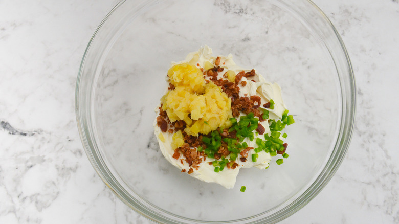bacon cream cheese mixture in bowl
