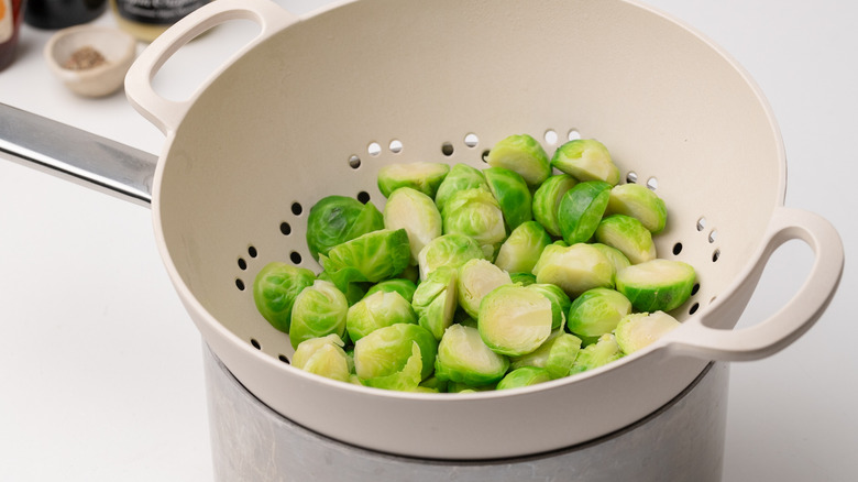 brussels sprouts in a colander