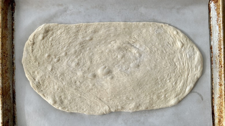 Rolled dough on baking sheet