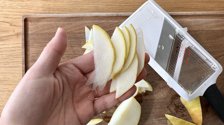 Pear sliced with mandoline