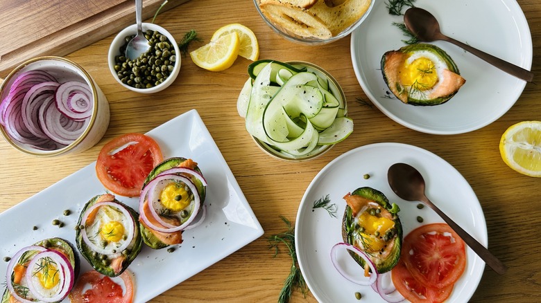 baked avocado boats with spread