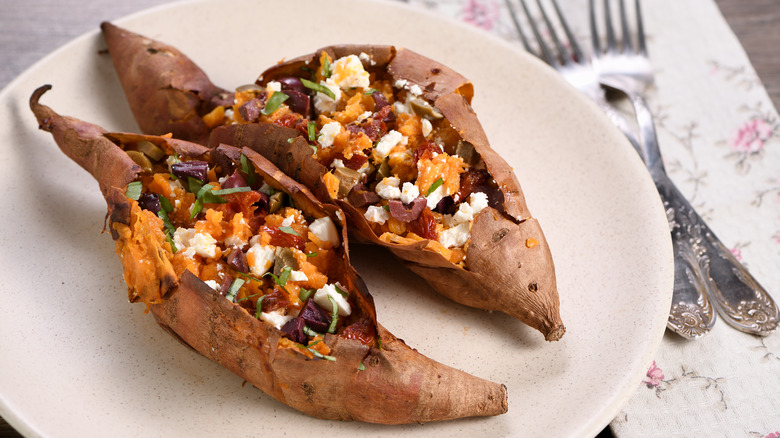 baked sweet potatoes with toppings