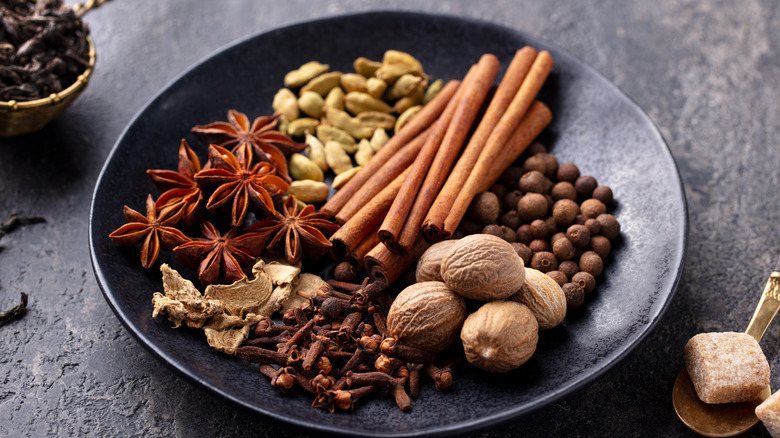 Ingredients for masala chai tea