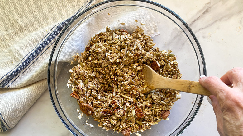 glass bowl with granola mix