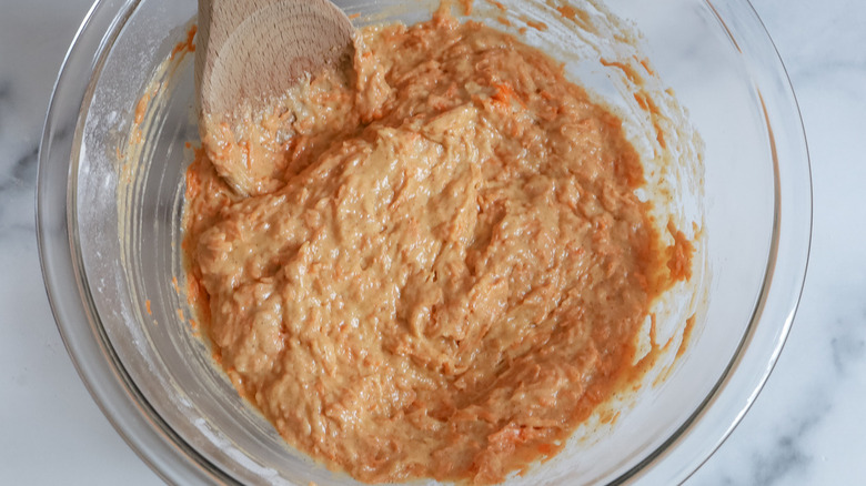 carrot cake donut batter in bowl