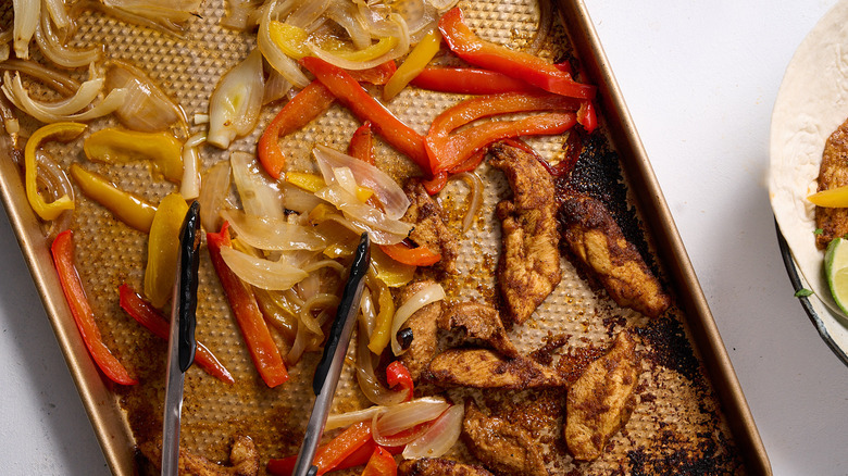 fajita chicken on a sheet tray