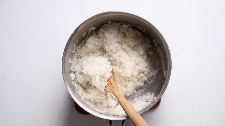 cooked rice in pot