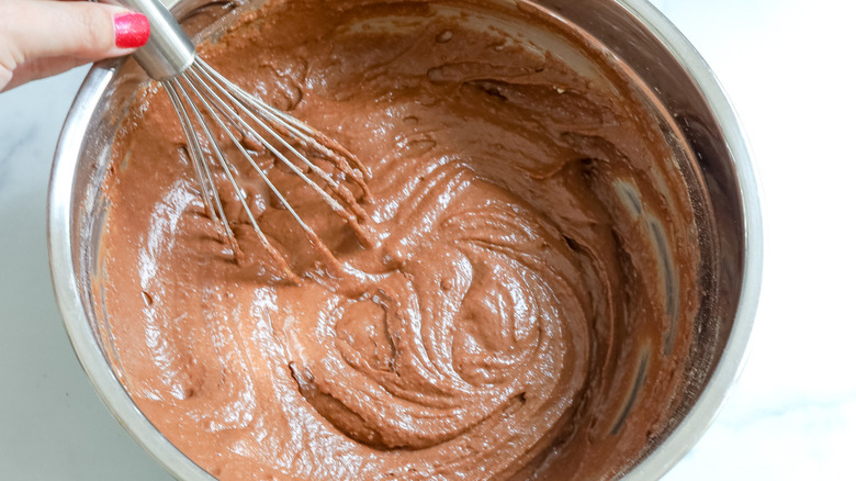 chocolate donut batter in bowl