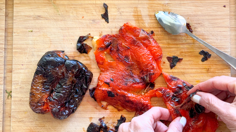 peeling the peppers