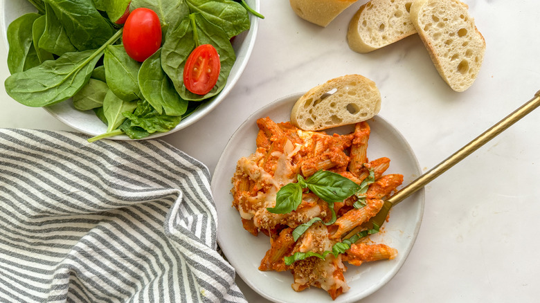 pasta with salad