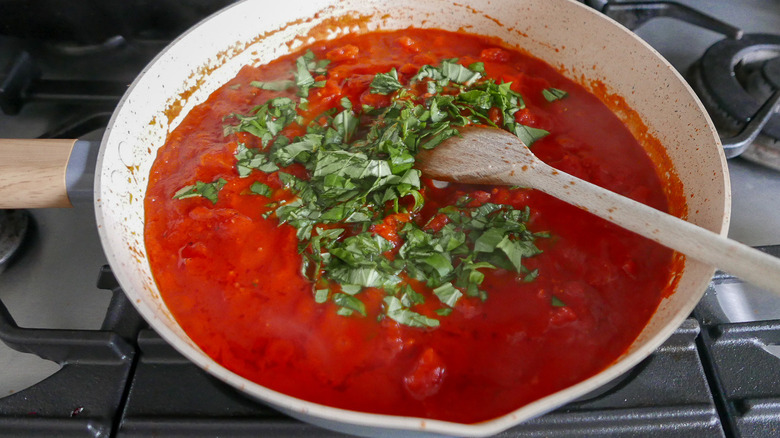 tomato sauce in skillet 