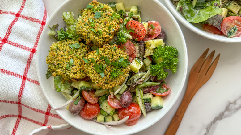 white bowl with salad