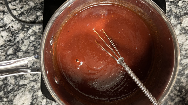 barbecue sauce in metal pot