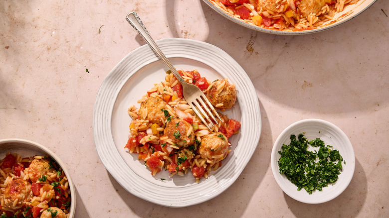 jambalaya orzo bake on plate