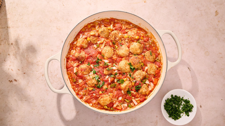 jambalaya orzo bake on table