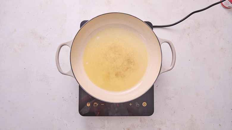 oil heating in skillet