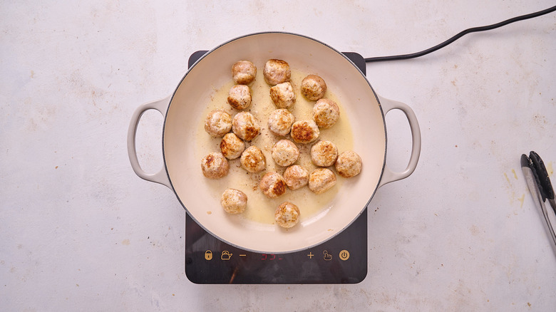 browning meatballs in skillet