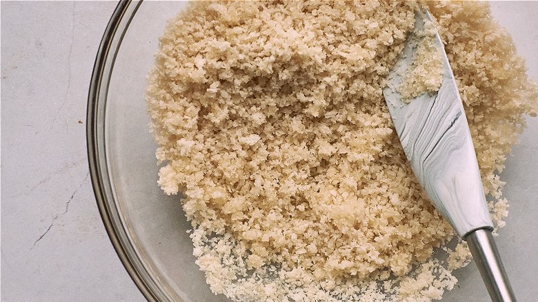 stirring panko with butter