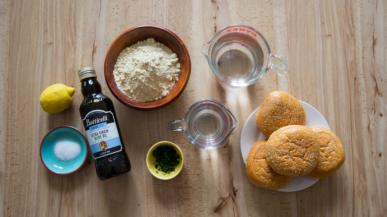 panelle sandwich ingredients on table