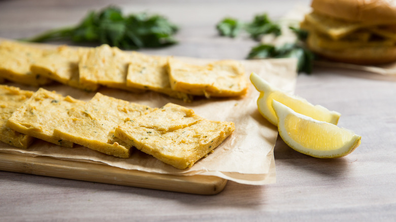 baked panelle squares on board