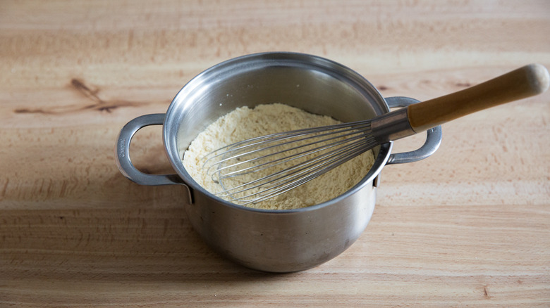 chickpea flour mixture in saucepan