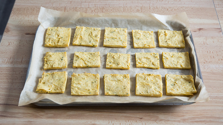 cooked panelle on baking sheet