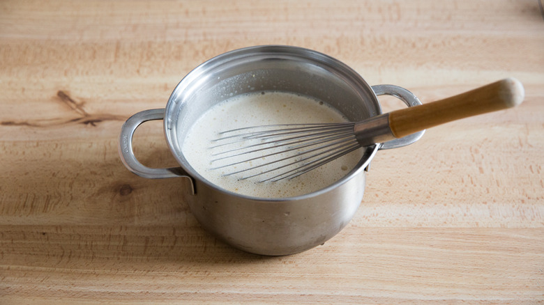 chickpea flour mixture in saucepan