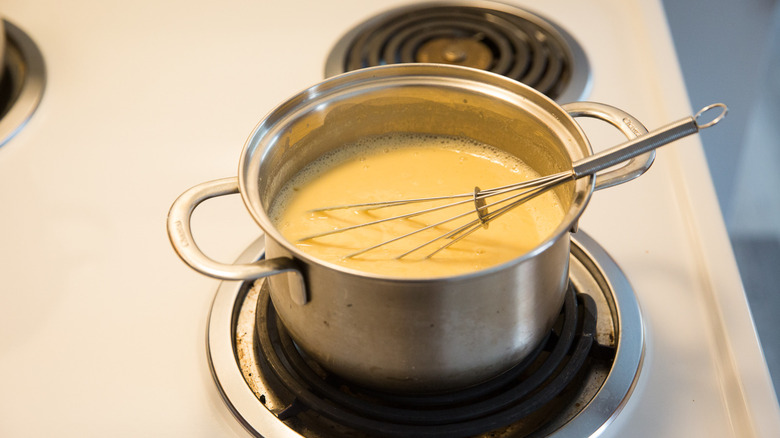 chickpea flour mixture in saucepan