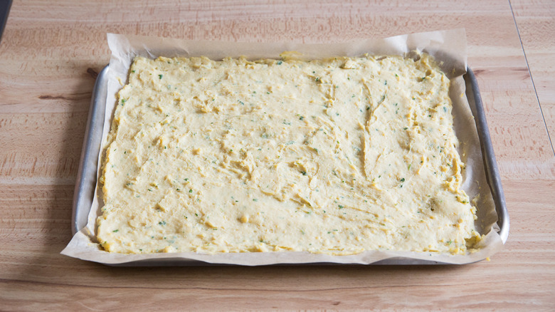 panelle batter on baking sheet