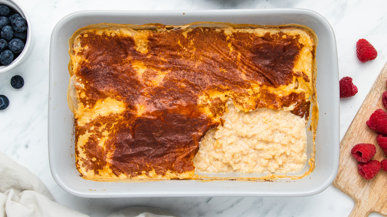 baked rice pudding in dish 