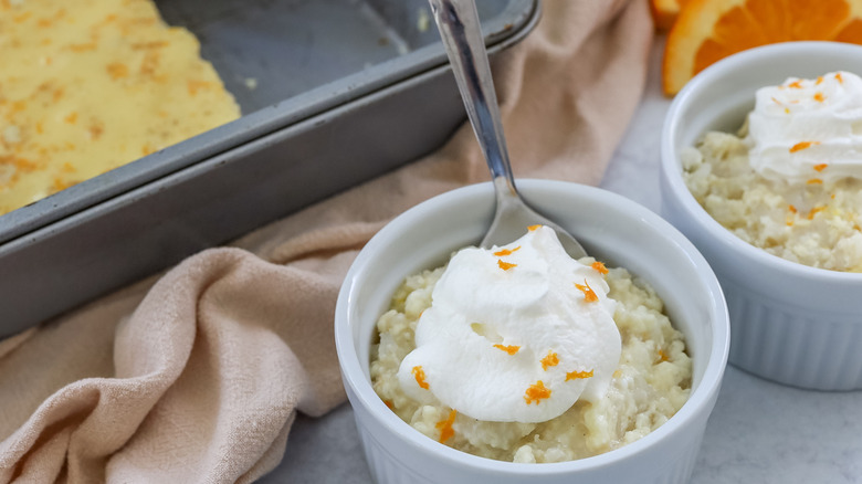 baked rice pudding in bowl