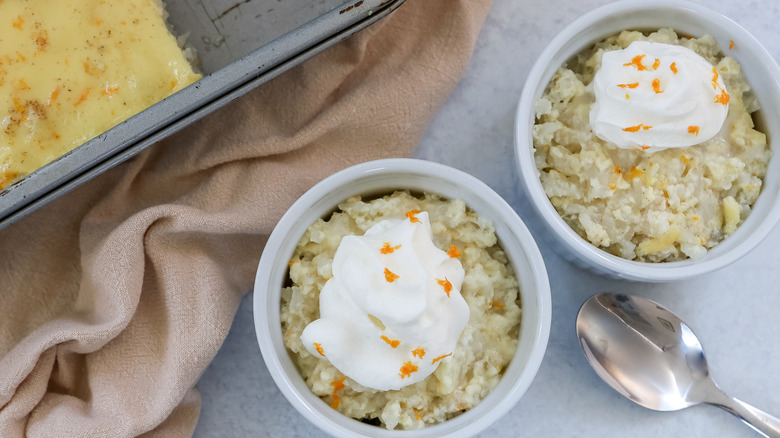 baked rice pudding in bowls