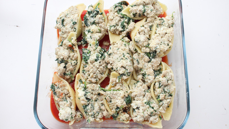 unbaked stuffed shells in dish