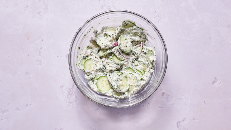 cucumber salad in bowl