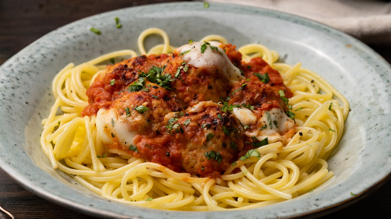 Turkey meatballs on spaghetti