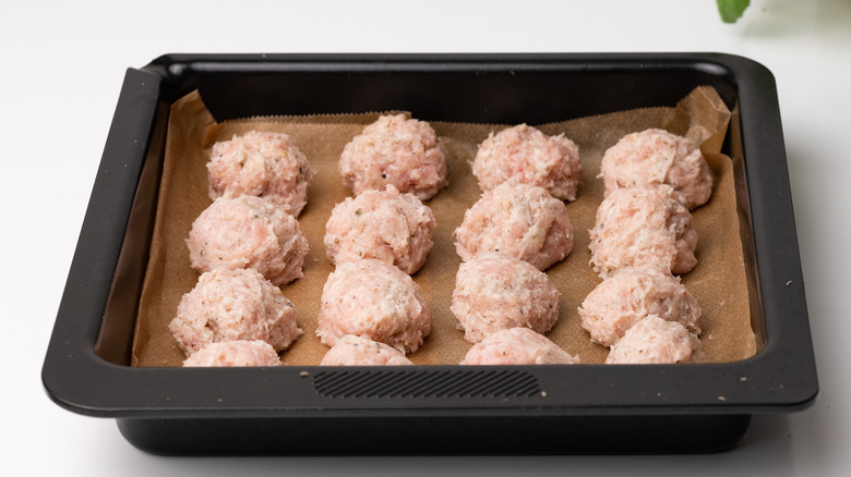 Turkey meatballs on oven tray