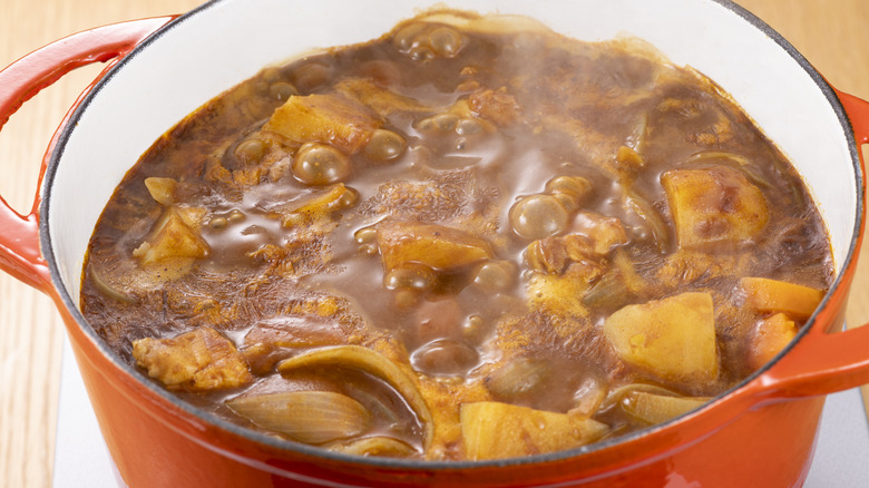 Curry dish in enamel pot