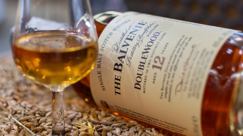 Balvenie DoubleWood 12 scotch in barley