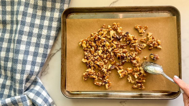 walnuts on baking sheet