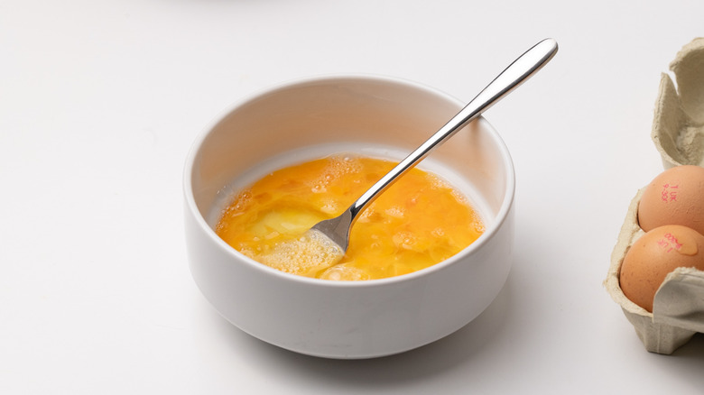 whisked eggs in a bowl