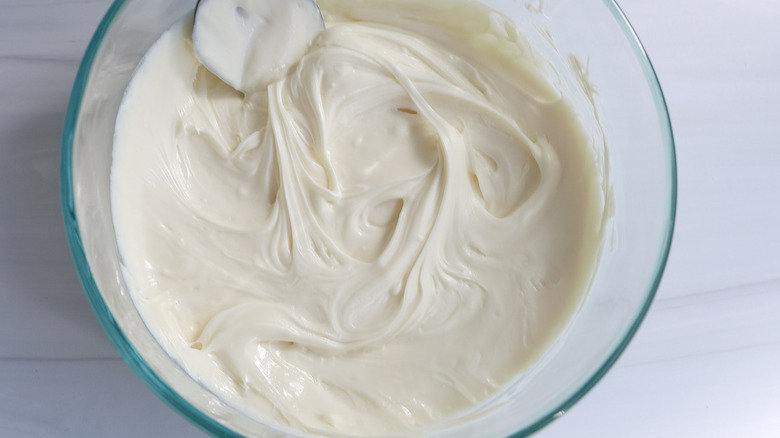 melted white chocolate in bowl