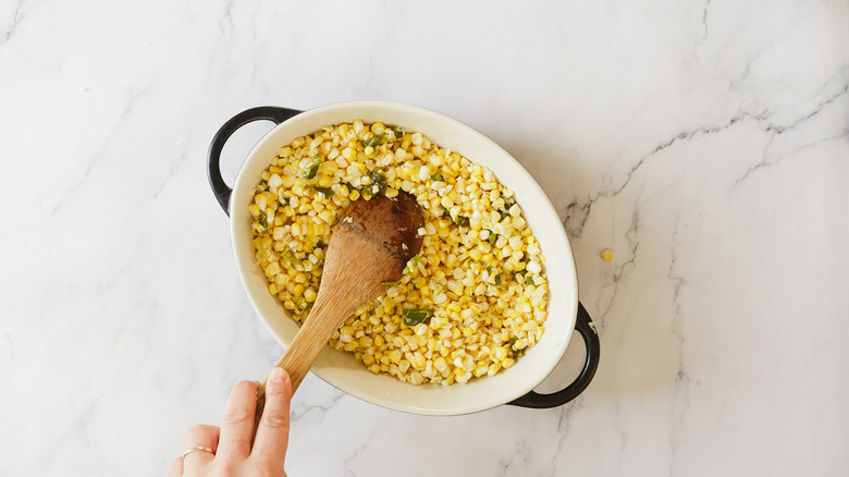 Corn and jalapeno in casserole dish