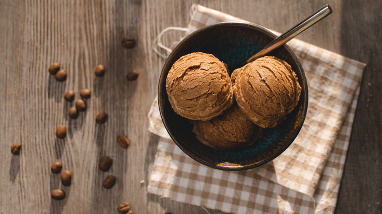 Coffee ice cream in bowl