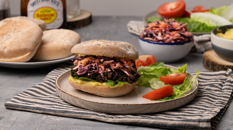 BBQ mushroom and slaw sandwich