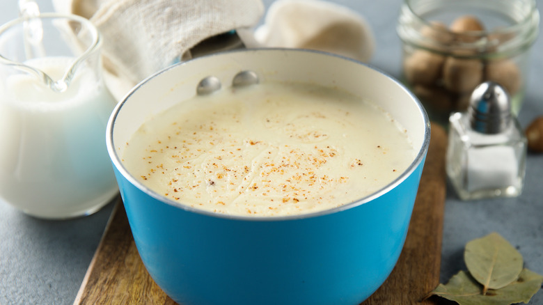 Béchamel sauce in a pan