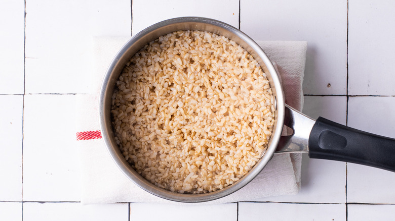 cooked rice in a pot