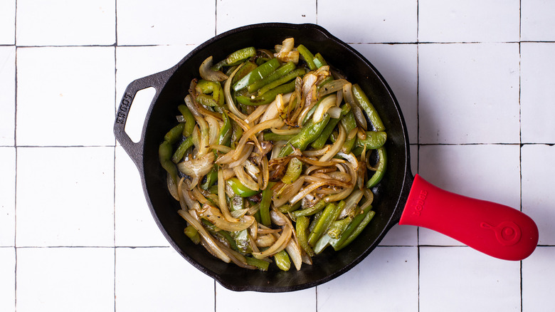 fajita vegetables in a skillet