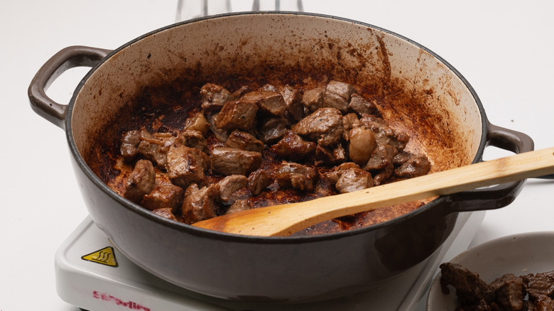 browning beef in a pan