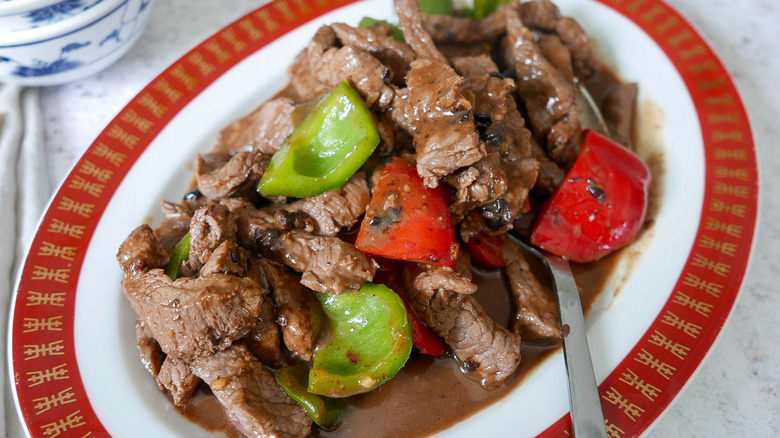 black bean beef on plate 